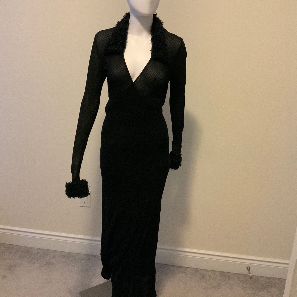 Black Mesh dress with faux fur collar and sleeves